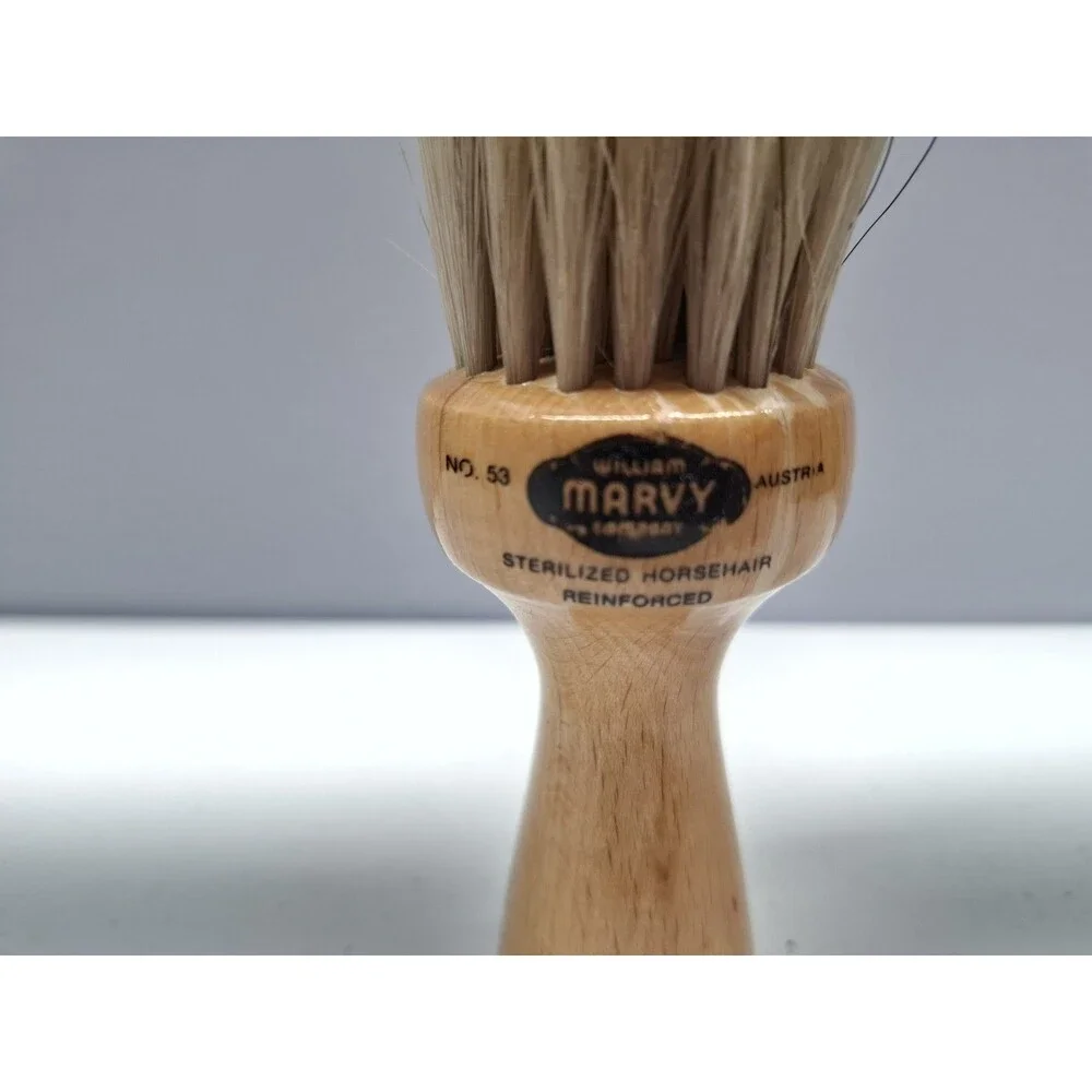 Vintage William Marvy No 53 Horsehair Wood Barber Neck Duster Brush 7